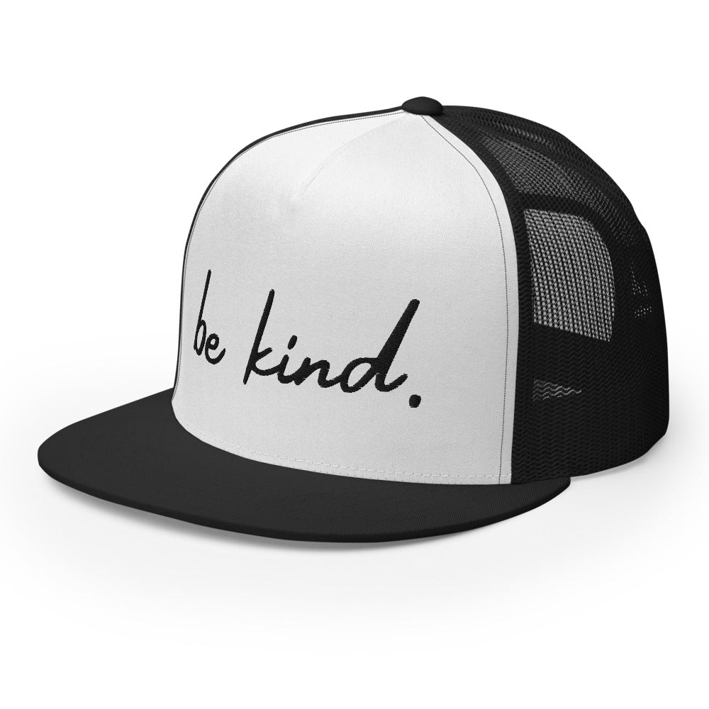 Be Kind White & Black Trucker Cap - Wholesale