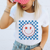 Load image into Gallery viewer, This Checkered Distressed Smiley Unisex Tee ain't your ordinary t-shirt! Shake up your wardrobe with this super cool, retro-checkered design featuring a hip hop style smiley face. Whether you're layering away or keeping it casual, this comfy tee is the perfect way to make a statement without saying a word!

