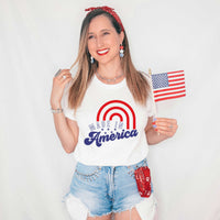 Load image into Gallery viewer, The Made In America Unisex Tee is the flag of fashion - bold, proud, and packed with personality. Show off your patriotic side with the trendy rainbow stripes, and your comfort-loving side with its soft construction. Represent the country you love with style!
