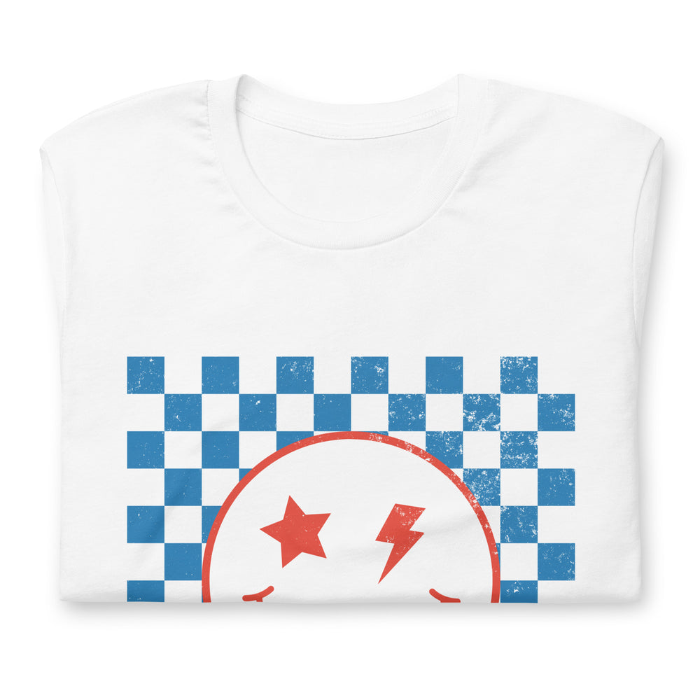 Checkered Distressed Smiley Unisex Tee
