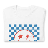 Load image into Gallery viewer, Checkered Distressed Smiley Unisex Tee
