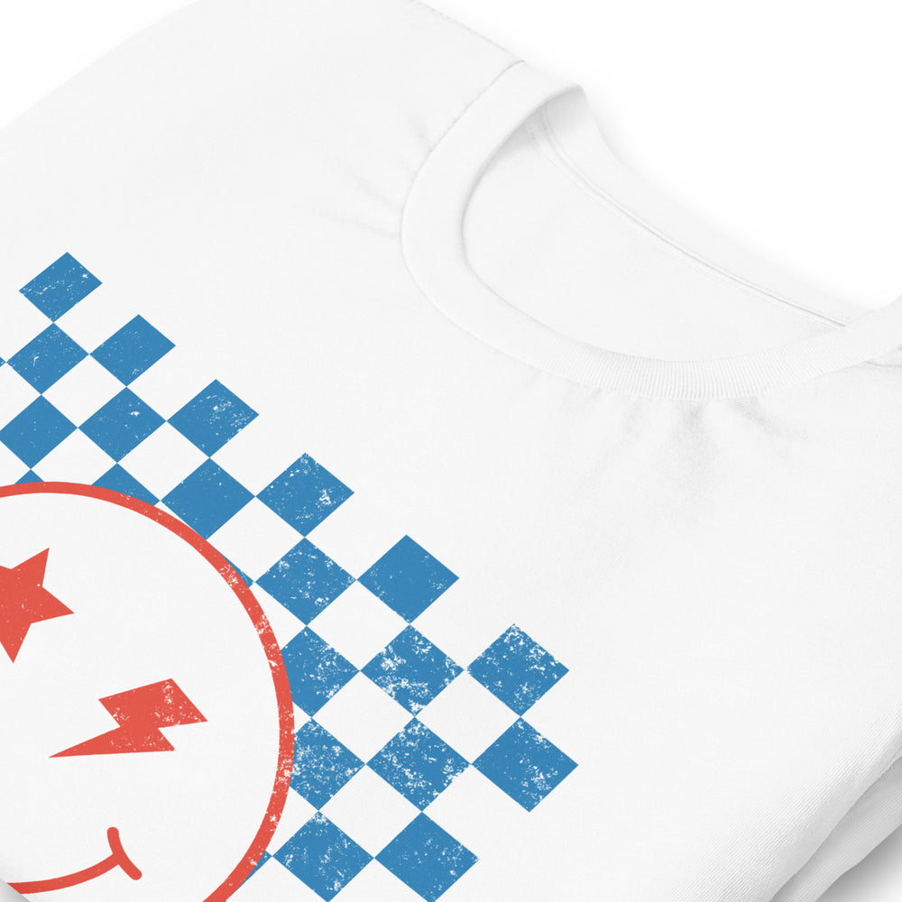 Checkered Distressed Smiley Unisex Tee