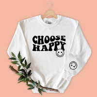 Cargar imagen en el visor de la galería, Choose Happy Unisex Crewneck Sweatshirt with Sleeve Design
