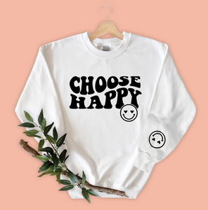 Choose Happy Unisex Crewneck Sweatshirt with Sleeve Design