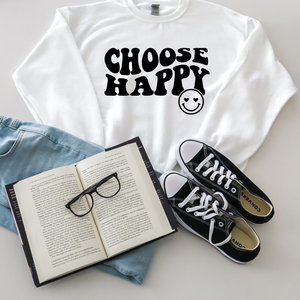 Choose Happy Unisex Crewneck Sweatshirt with Sleeve Design