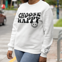 Cargar imagen en el visor de la galería, Choose Happy Unisex Crewneck Sweatshirt with Sleeve Design
